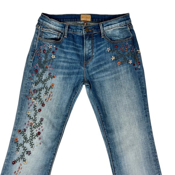 Driftwood Kelly Womens Blue Classic Fit Floral Embroidered Flare Jeans Size 29 - Picture 3 of 16